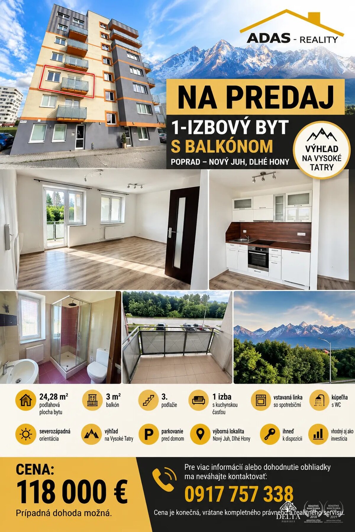 SLNEČNÝ 1-IZBOVÝ BYT S BALKÓNOM A VÝHĽADOM NA TATRY – POPRAD, DLHÉ HONY — foto 2