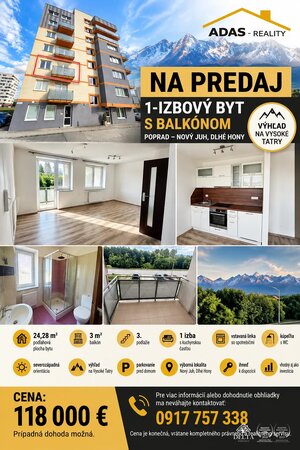 SLNEČNÝ 1-IZBOVÝ BYT S BALKÓNOM A VÝHĽADOM NA TATRY – POPRAD, DLHÉ HONY — foto 2