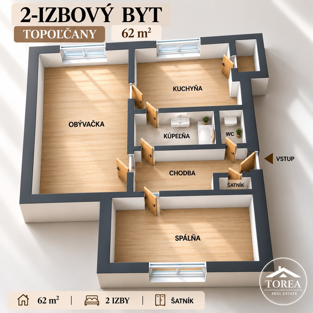 DVOJIZBOVÝ BYT V TOPOĽČANOCH – 62 m² A VÝBORNÁ LOKALITA — foto 9