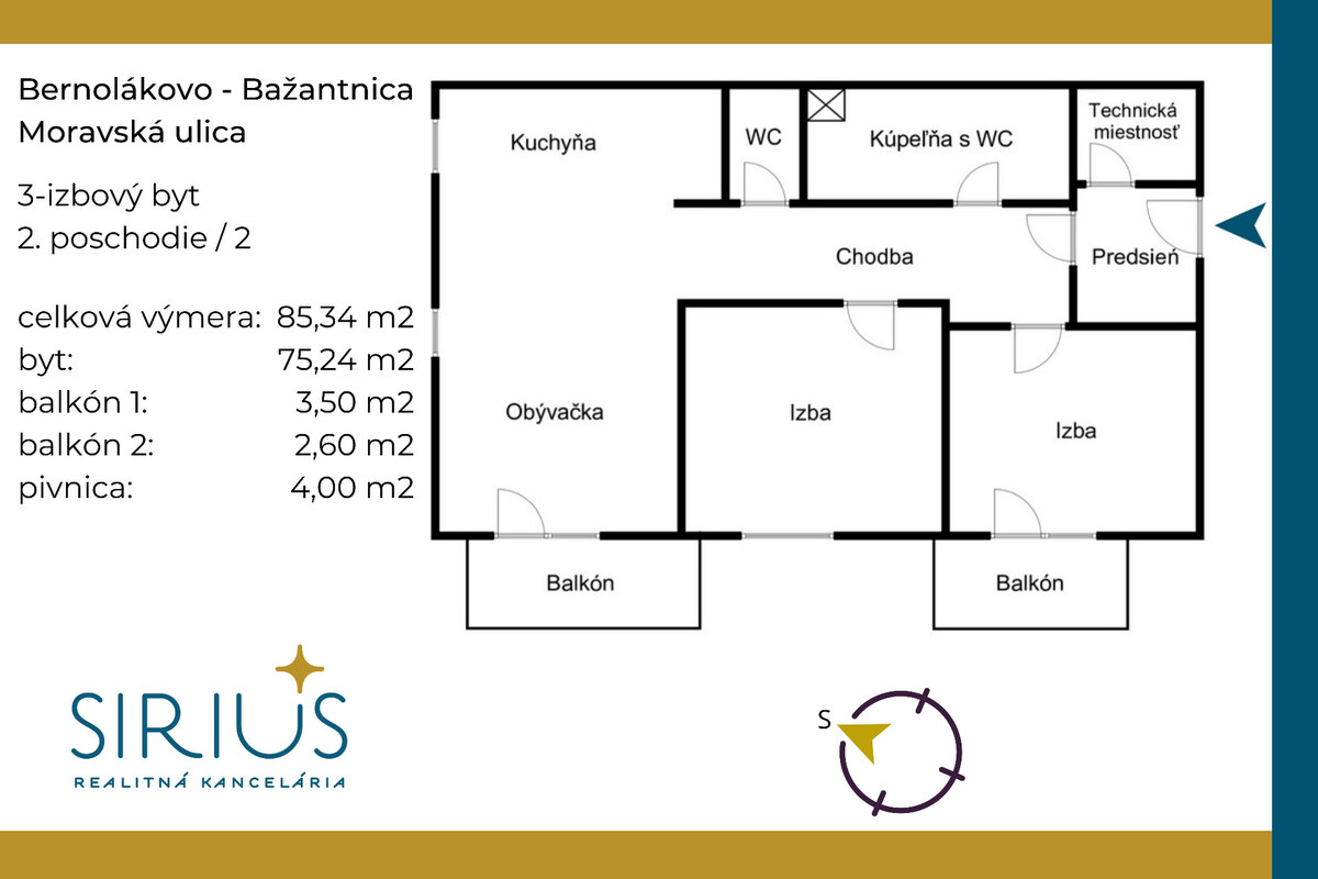 BERNOLÁKOVO – BAŽANTNICA, 3-i byt, 85 m2 – úplne nový byt, DVA BALKÓNY — foto 4