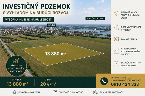 Investičný pozemok s výborným potenciálom pri Senci