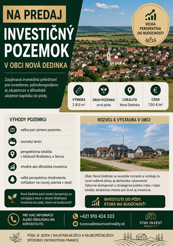 Investičný pozemok  - Nová Dedinka
