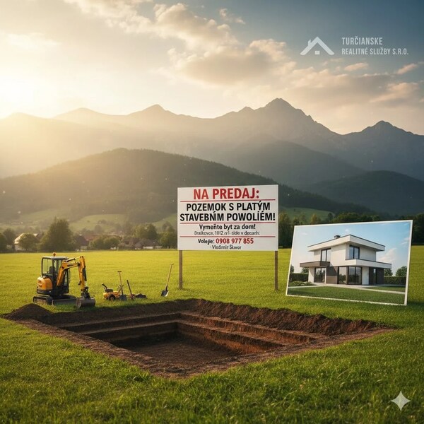 Predám pozemok s projektom a stavebným povolením, Dražkovce – Možná výmena za byt v Martine!