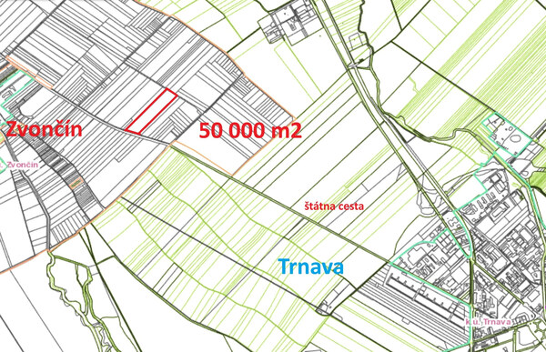 INVESTÍCIA - pozemok 5 ha pri Trnave /50 000 m2/