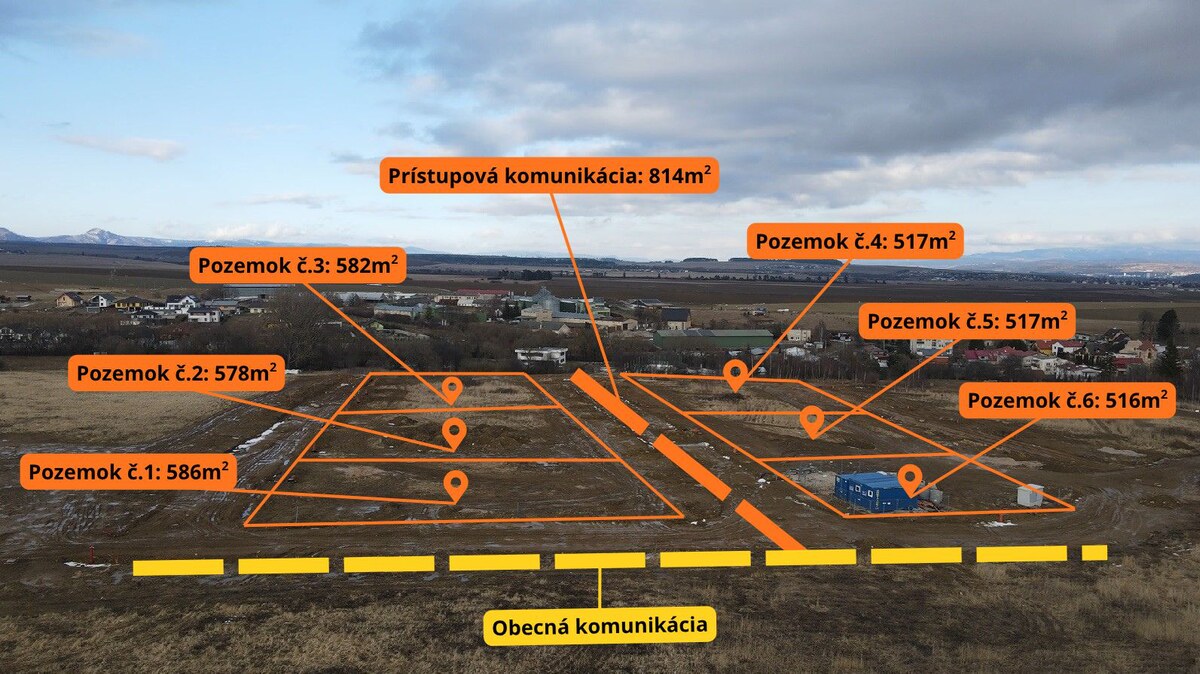 Pozemky pre developerský projekt na výstavbu 6-tich rodinných domov