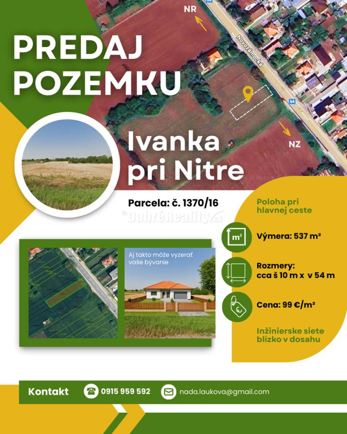 Stavebný pozemok na predaj – Ivanka pri Nitre (537 m²) | MHD, IS, rovi — foto 2