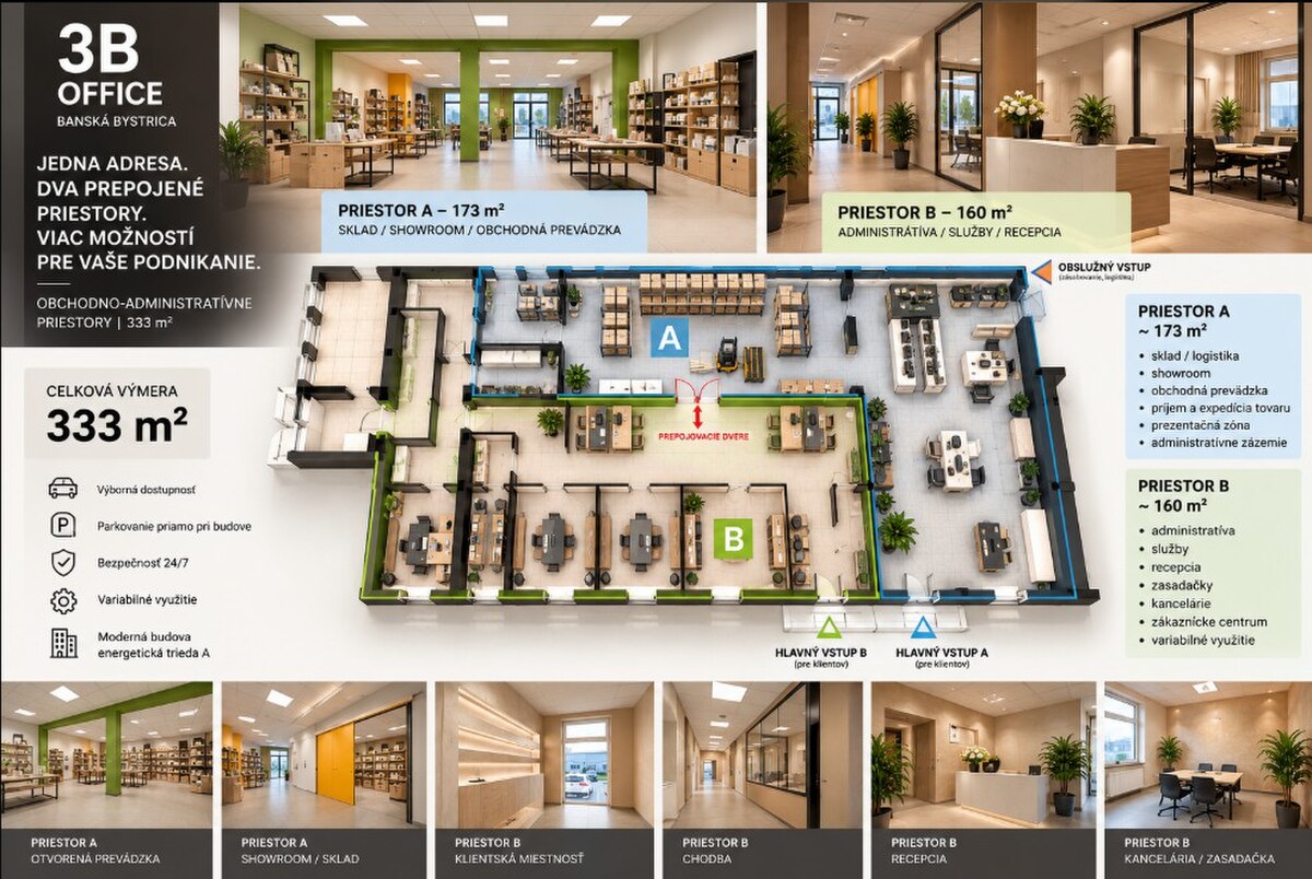 Obchodno-administratívne priestory 333 m², 3B Office, Banská Bystrica