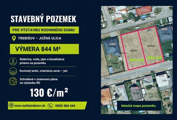 Slnečný stavebný pozemok 844 m² s kompletnými sieťami v Trebišove