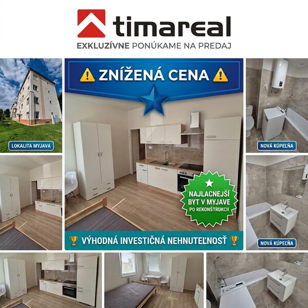 Exkluzívne TIMA Real ponúka na predaj prerobenú garsónku v Myjave