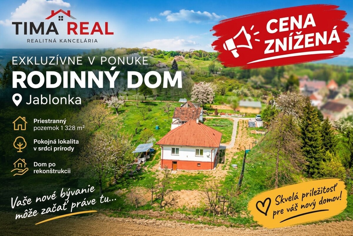 Exkluzívne Tima Real ponúka na predaj rodinný dom v Jablonke