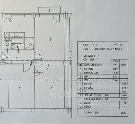 3-izb.69m2, ČSA, 3/4, pôvodný, Staré Mesto — foto 12