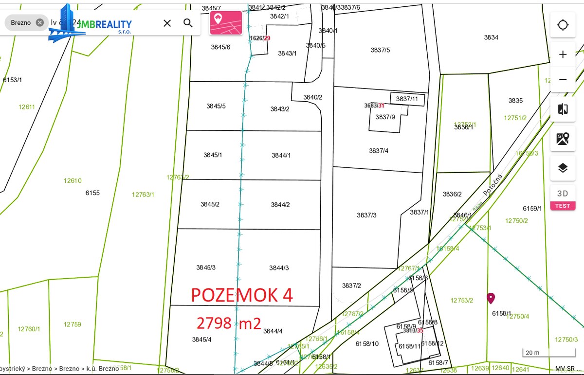 Lukratívny stavebný pozemok 2798 m2 - Potočná v Brezne - Starý Mazorník				