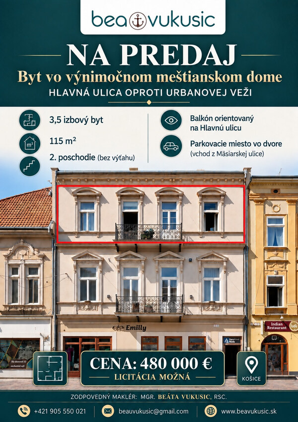 NA PREDAJ_výhľad z balkóna na Urbanovu vežu_Košice_115 m2_3,5 izby