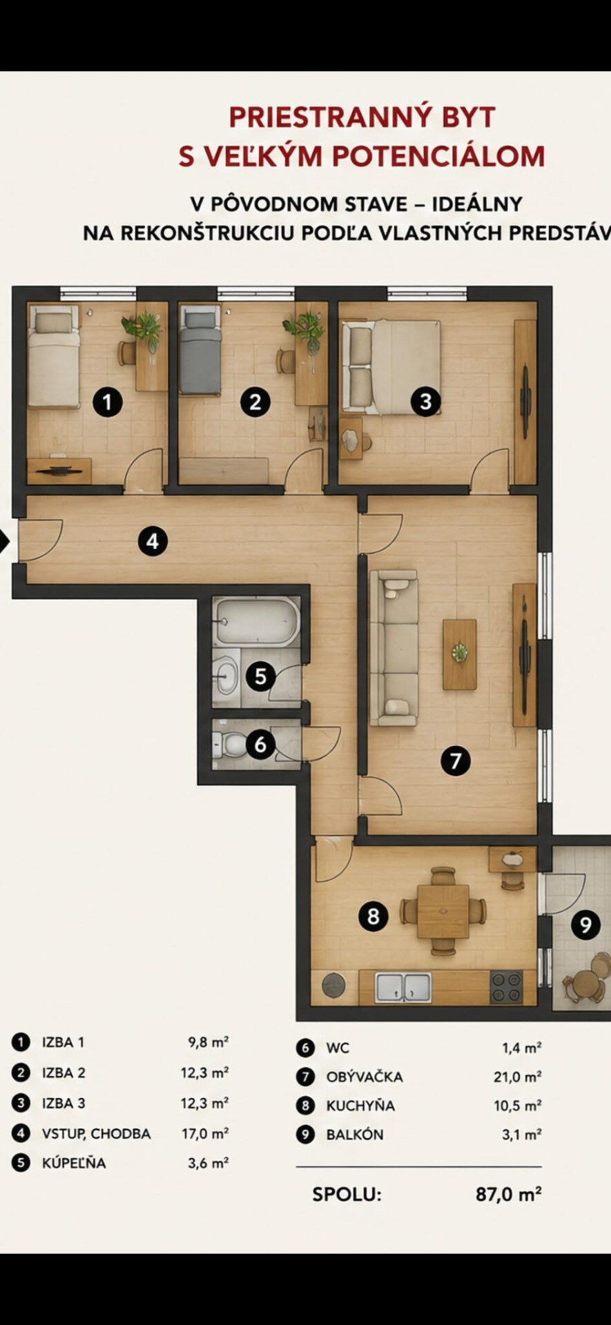 PREDAJ  4-IZBOVÝ BYT 87 m² | TRENČIANSKE TEPLICE | VÝBORNÁ LOKALITA | — foto 2