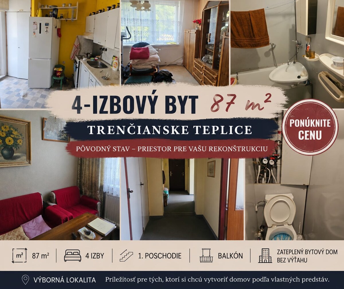 PREDAJ  4-IZBOVÝ BYT 87 m² | TRENČIANSKE TEPLICE | VÝBORNÁ LOKALITA | — foto 3