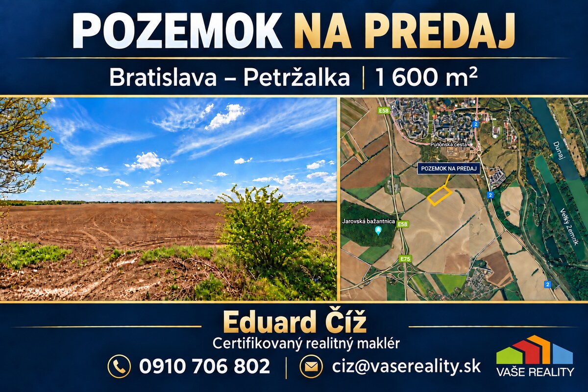 Na predaj pozemok 1 600 m², Bratislava – Petržalka, Janíkovské pole